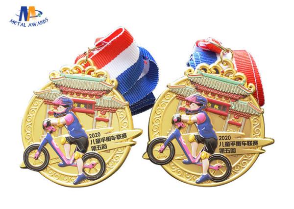 65mm 4MM Children Banlance Bike Medals With Ribbon