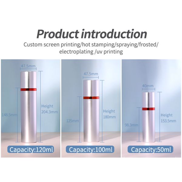 Cosmetic Empty Plastic Bottles 30 50 100 120ml Silver Pump Bottle Luxury For Skin Care