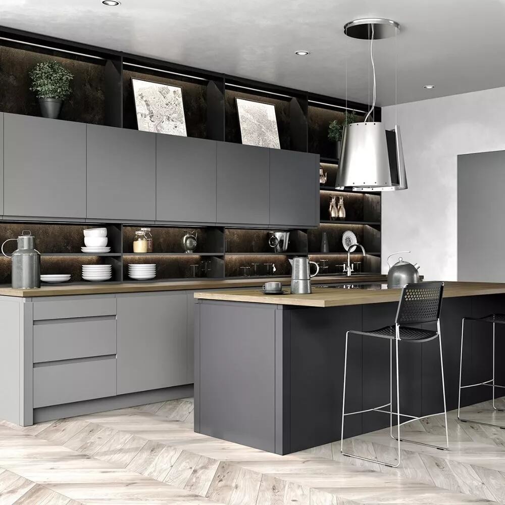 Modular Kitchen Cabinets Black Lacquer Luxury Furniture with Drawer Slide Accessories