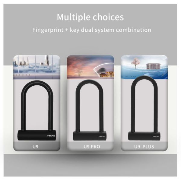 Замок отпечатка пальцев замка U9 Motocycle Bick u умный водоустойчивый