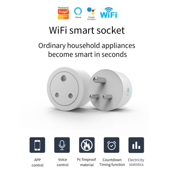 UL94 V0 Fireproof WiFi Zigbee Plug Power Meter Energy Monitor Type M