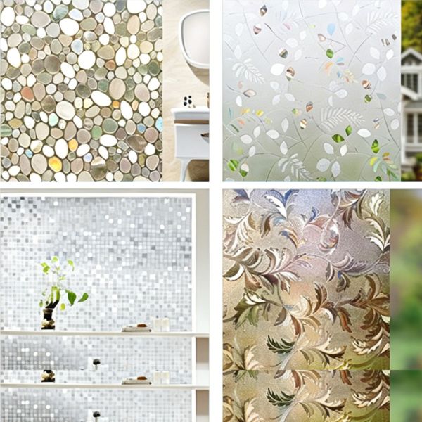 IPX7 Waterproof Privacy Glass Decorative Film Static Cling UV Blocking Window Film