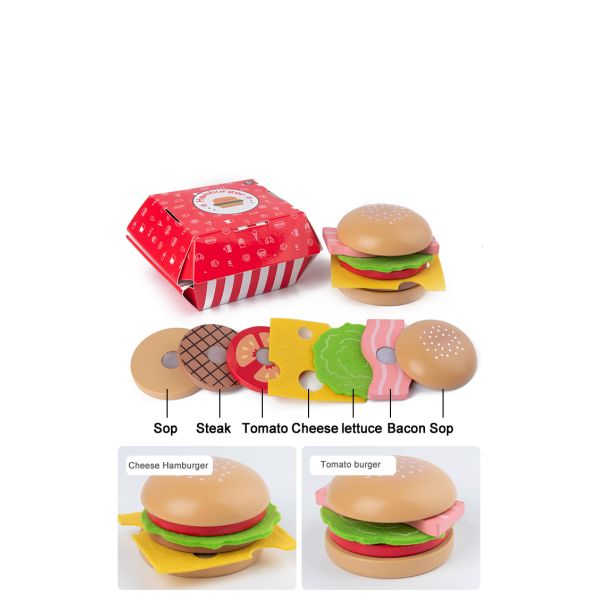 Wooden Burger Fries Baby Developmental Toys Children'S Toy Kitchen Food Set