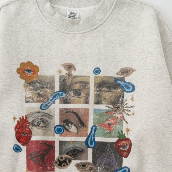 345G Oversize Vintage Art DTG Print Crewneck Sweatshirt | OEM ODM Custom Logo & Fabric Optional, Multiple Color Codes, Low MOQ