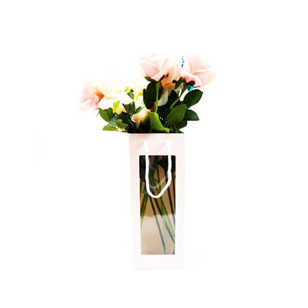 Logotipo personalizado Bote de regalo de flores de rosa portátil dentro de una caja de embalaje de flores de rosas de tallo largo