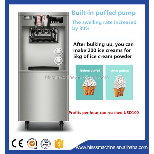 Quick Frozen 3 Flavors Commercial Ice Cream Machine with Pre-Cooling Keep Fresh System