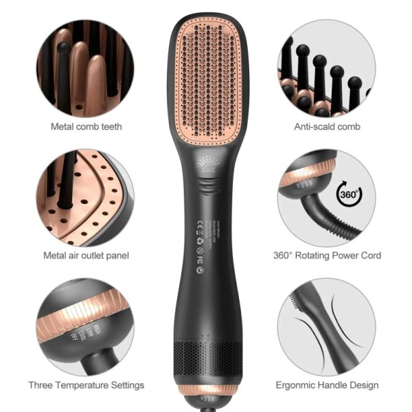 Electric Ceramic Hairdryer Brush Straightener Overheating Protection Negative Ion Technology Fast Heating Lightweight Hotel
