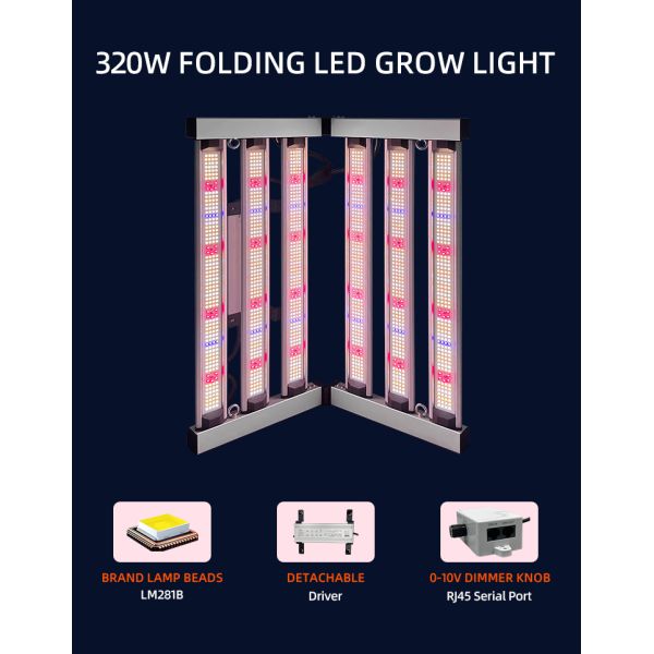 ANDY controlador personalizable Samsung LM281B LM301H EVO chips de espectro completo pequeño 6 bar 320W LED luces de crecimiento para tienda de cultivo en interiores