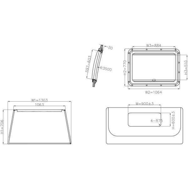                    Self-Propelled/Trailer Rvs Prw01 Parabolic Roof Window for RV Truck Camper Motorhomes DIY             