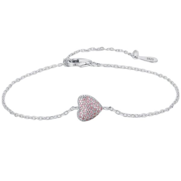 Pulsera de corazón de plata de ley 925 con circonitas para mujer