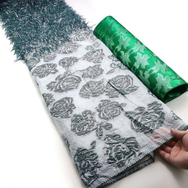 Latest Design Brocade Jacquard Lace Fabric With Feather  Nigeria Lace Fabric For Party Dress
