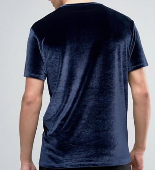 Soft Touch Blank Mens Velour T Shirt / Anti Pilling Oversized Blue T Shirt