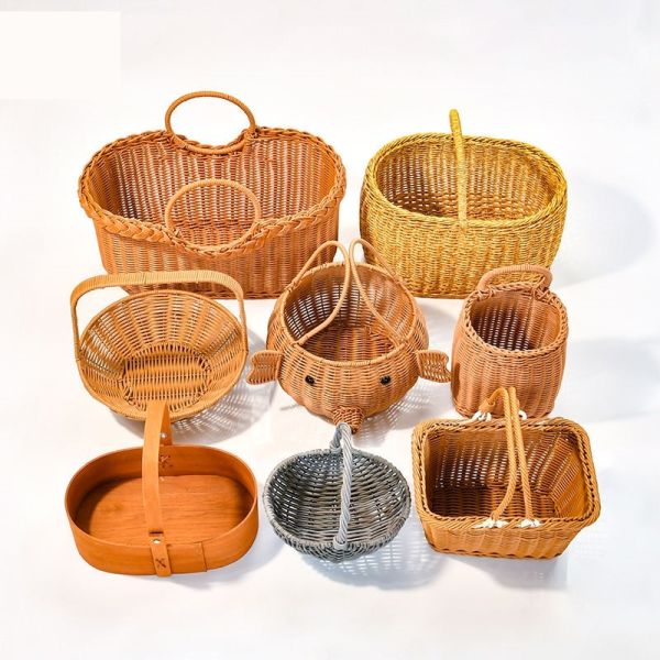 OEM Bagease Banneton Pp Kitchen Weave Plastic Food Laundry Lid Gift Hamper Bamboo Rattan Wicker Organizers Woven Storage Basket