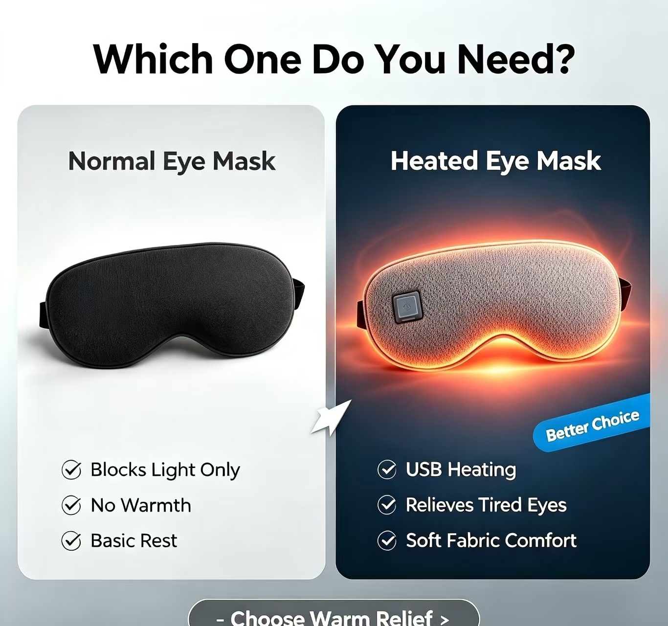 Unisex Heated Eye Mask, USB Rechargeable Soft Knit Fabric Thermal Eye Mask, Adjustable Temperature Warm Compress Eye Mask to Relieve Eye Fatigue for Men Women Home Office Travel