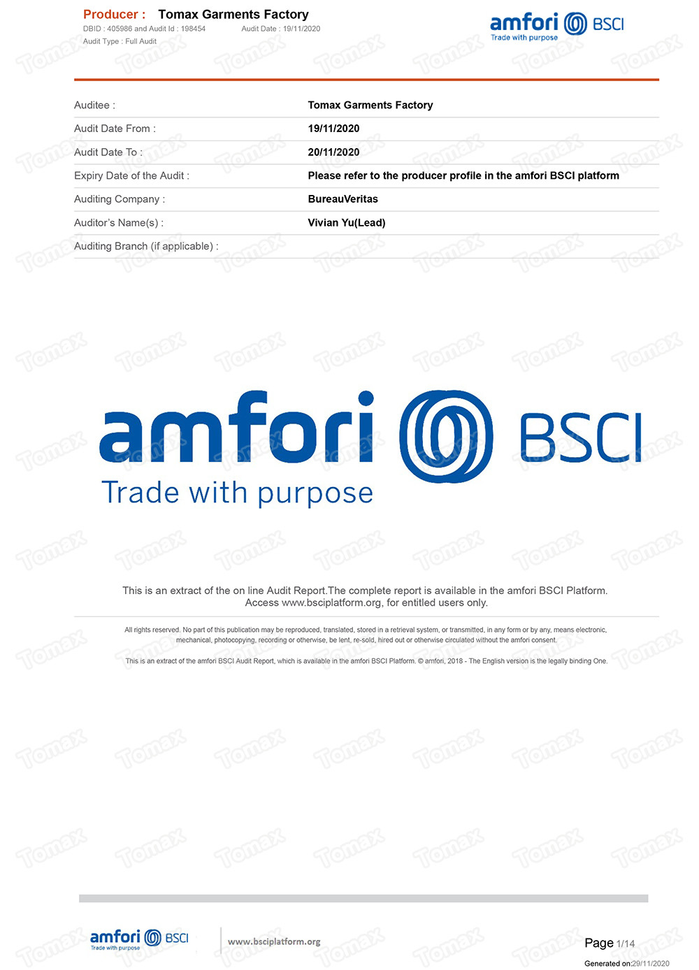 Tomax Protection Technology Inc. Certifications