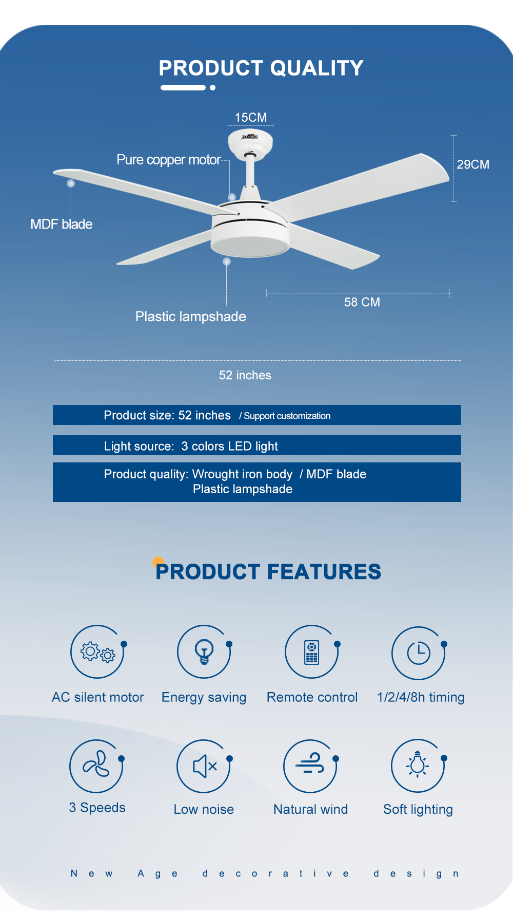 ceiling fan Лезвия 4 MDF DCF-W986 35W свет СИД потолочного вентилятора малошумного современный для спальни