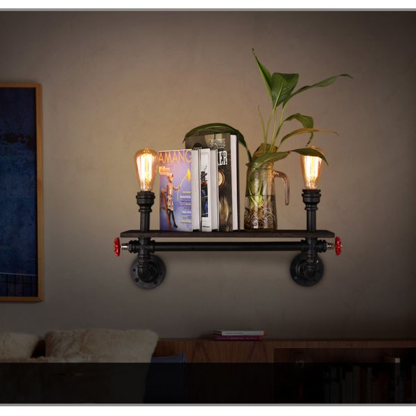 Vintage wall light Bar living room study bedside light wood bookshelf art water pipe bed side wall lamp(WH-VR-46)