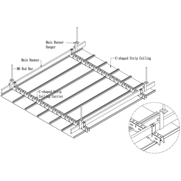Thin Strip Commercial Acoustic Ceiling Tiles C Shape Bark Color Straight Edge