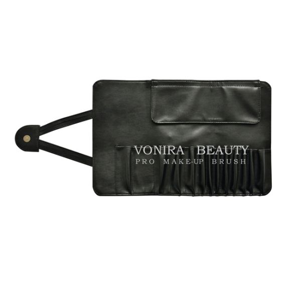 Soft Faux Leather 13 Slots Fashion Black Makeup Brush Roll Bag Cosmetic Holder Pencil Case