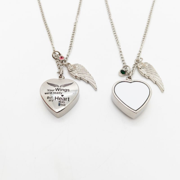 Sublimation Memorial Ash Necklace With Birthstone Personalized Logo Heart Wing Cremation Necklace For Ashes