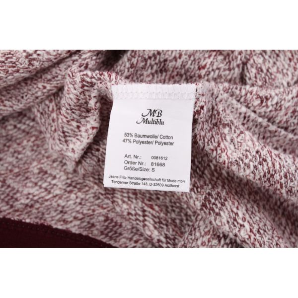 Burgundy Terry Cloth Sweatshirt Womens 53% Cotton 47% Polyester