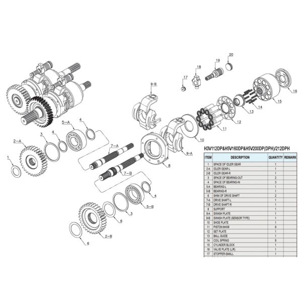 Pistão do bloco de cilindro de Hydraulic Pump Parts K3V112 da máquina escavadora de TGFQ