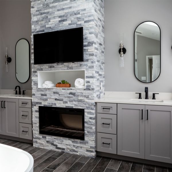 Luxury Neutral Grey Shaker Style Lacquer Bathroom Vanity Units Combo With 2 Doors 6 Drawers