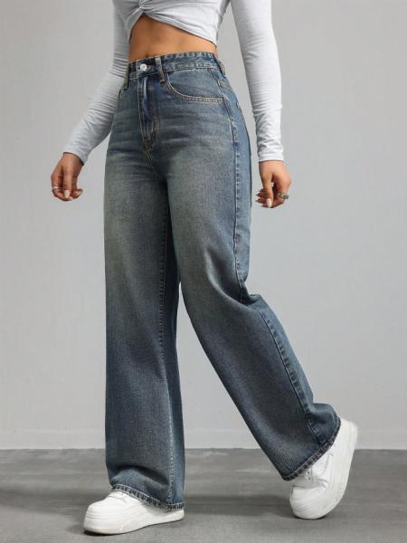 Prussian blue high-waisted straight-leg jeans for women