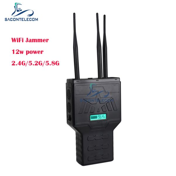Handheld Mobile Phone Signal Jammer with 2.4G 5.2G 5.8G Bands Up To 50m Range and 3 Bands Coverage