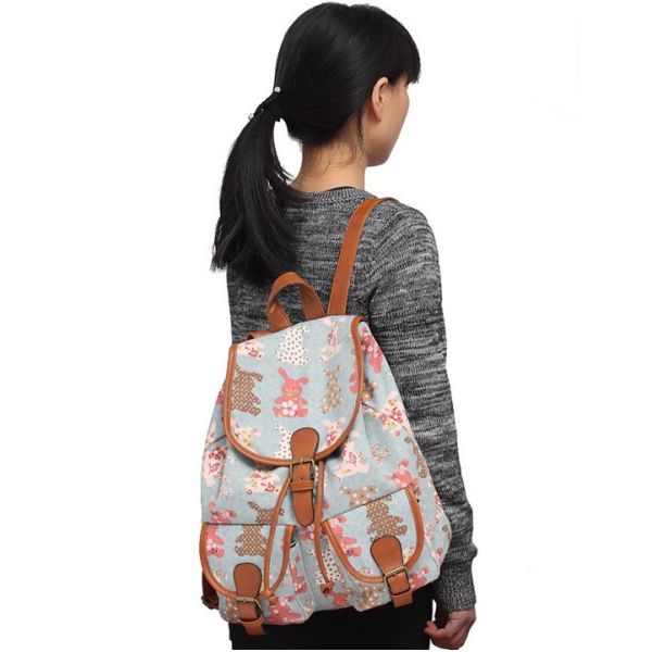 2016 new spring and summer fashion casual women canvas printing two pocket backpack