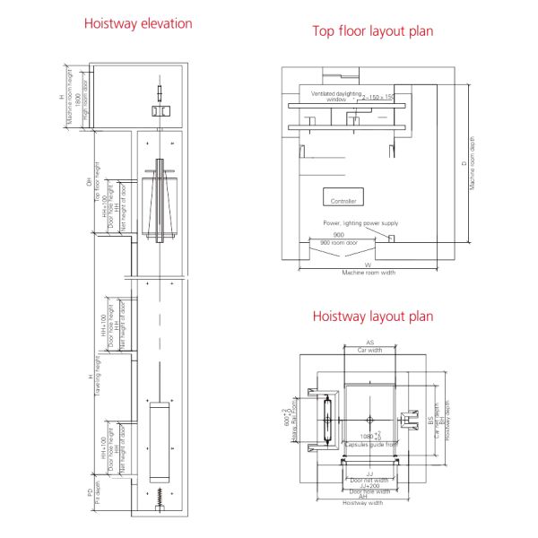 Яма лифта еды 1000мм кухни лифта Думбвайтер ресторана жилая