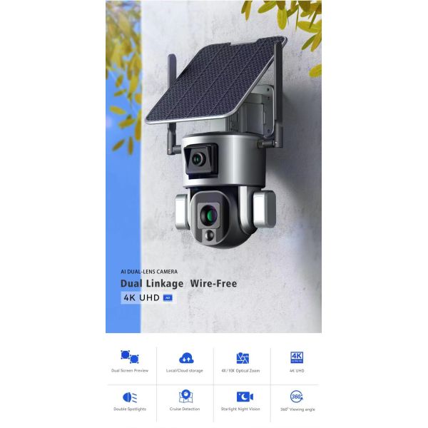 4K Solar Human Double Lens Surveillance Camera with Onboard Storage and Solar Power