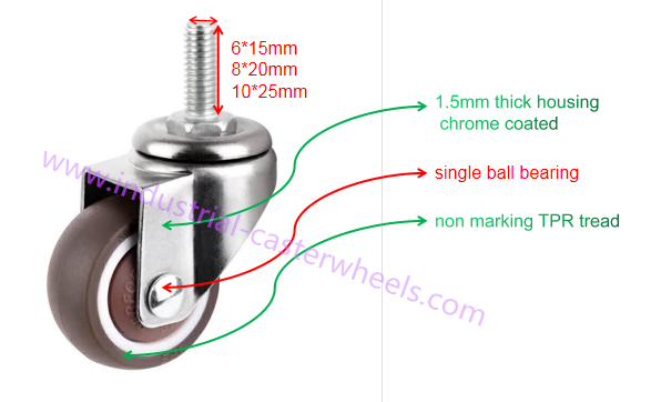 Small Tiny Rubber Caster For Medical Trolley Cart