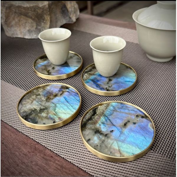 Emerald Blue Marble Coasters Handcrafted Marble Round Coasters For Office Decoration