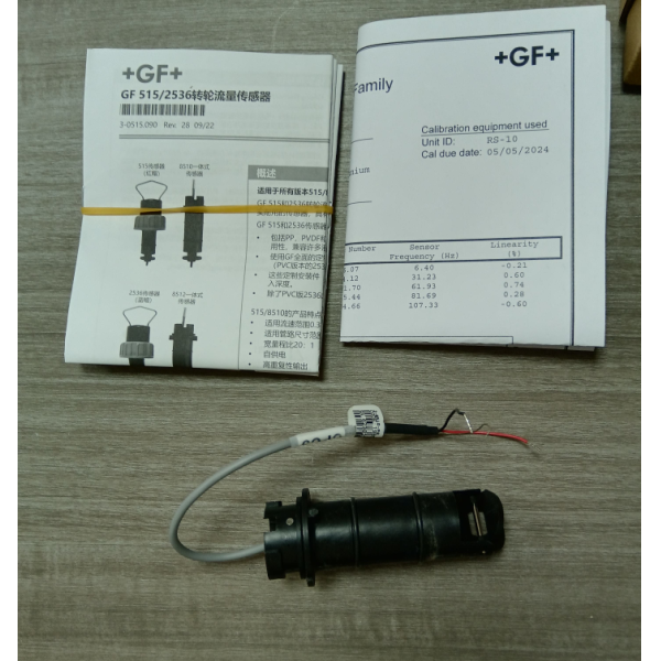 GF 3-8510-P0 Impeller Flow Sensor with Black PVDF Rotor Polypropylene Body and Titanium Pin for 1/2-4 Pipes