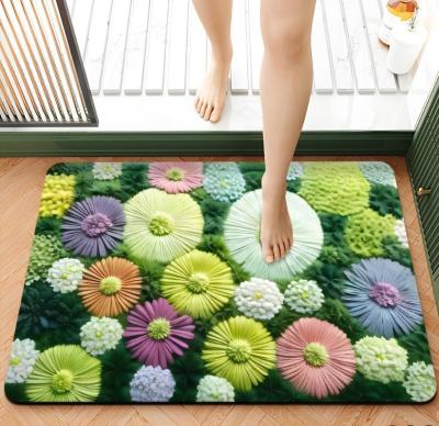 Moss Fresh Flower Bathroom Non-Slip Absorbent Bath Mat Flocking Floor Mat