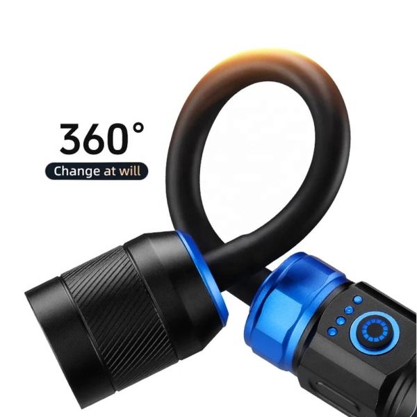 2026 Cross-border Magnetic Working Lamp, Multi-angle Bend, Car Inspection Lamp, USB Charging, White Laser Zoom Flashlight