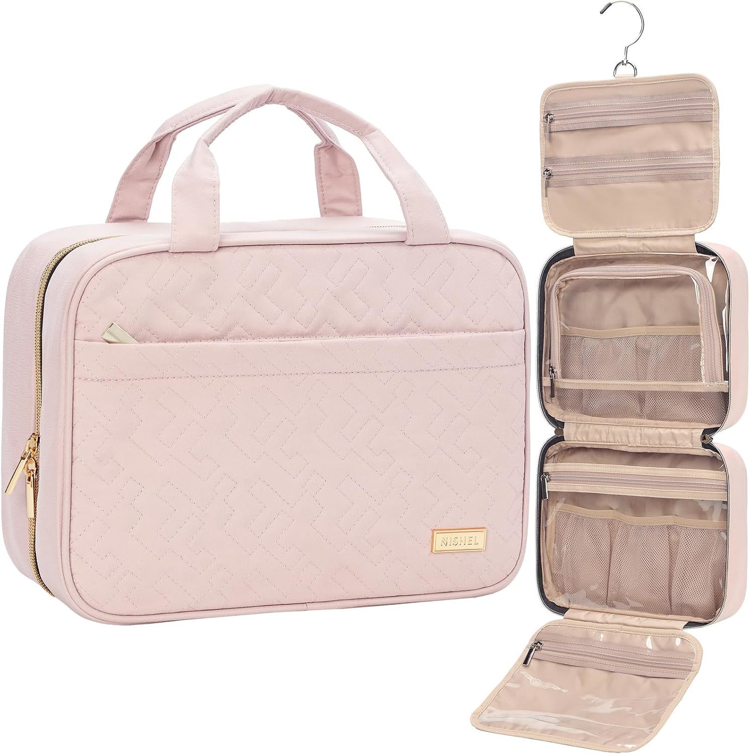 Women’s Hanging Travel Toiletry Bag, Portable Makeup and Cosmetic Organizer with Multi-Compartment Storage for Toiletries, Skincare and Bathroom Essentials