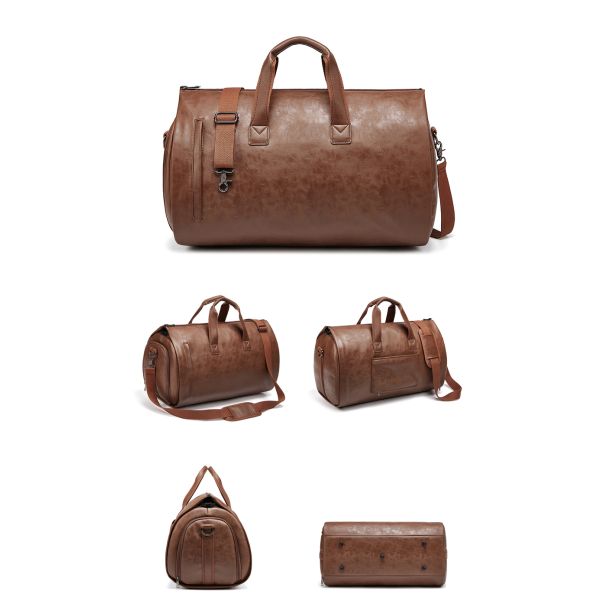 Наружная кожаная сумка для путешествий из ПУ коричневая с отдельным обувным отсеком