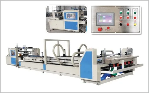 Full-Automatic Double-Piece-Carton Folder Gluer Machine, with Pressing unit and Side output