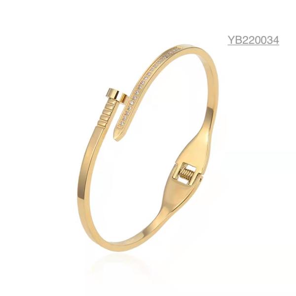 58X44mm Stainless Steel Designer Jewelry Rhinestone Gold Bracelet With Screw