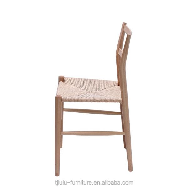Hotel Restaurant Banquet or Home Simple Backrest Chair with Hemp Rope Weaving and Wooden Legs