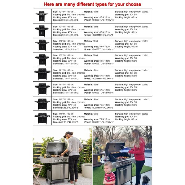 Grill à gaz au butane à 6 brûleurs 60000btu pour un barbecue extérieur personnalisable à 85 cm