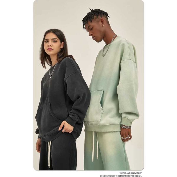 Vintage Men's Oversized Loose Cotton Long Sleeve Round Neck Pullover Sweatshirt