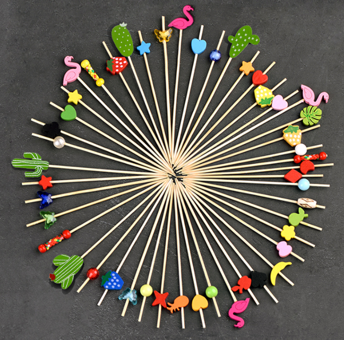 10CM Disposable Wood Bulk Toothpicks Flower Flamingo for Baking Cake