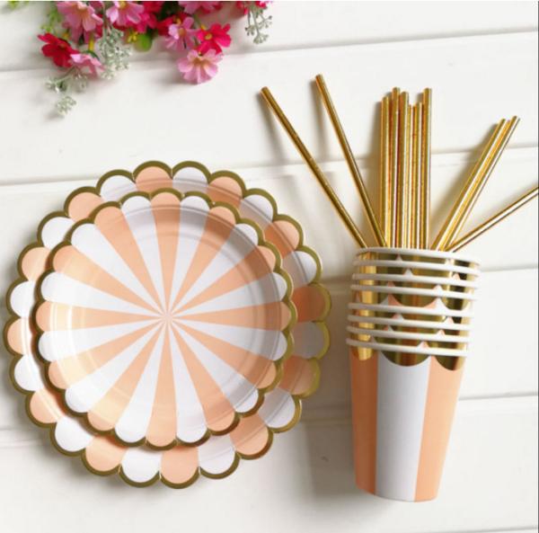 Paper Cups And Plates Set Festival Party Decorations With Hot Stamping Foil Color