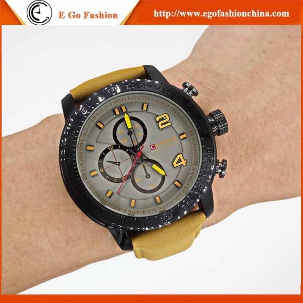 Brown Leather Watch Retro Watches for Man Business Watch 3 Subdials Quartz Analog Watches