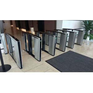 Swing Barrier Turnstile featuring automatic arm open on power off and delayed close for emergency and operational safety