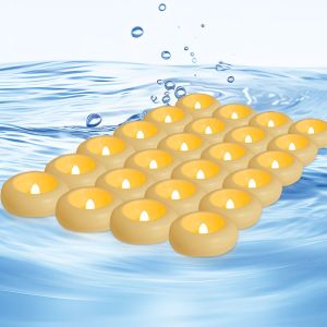 24 Pack 3” Flameless Led Floating Candles, 200 Hour White Battery Operate Waterproof Tealights for Cylinder Vases, Centerpieces at Wedding Decor, Party, Pool