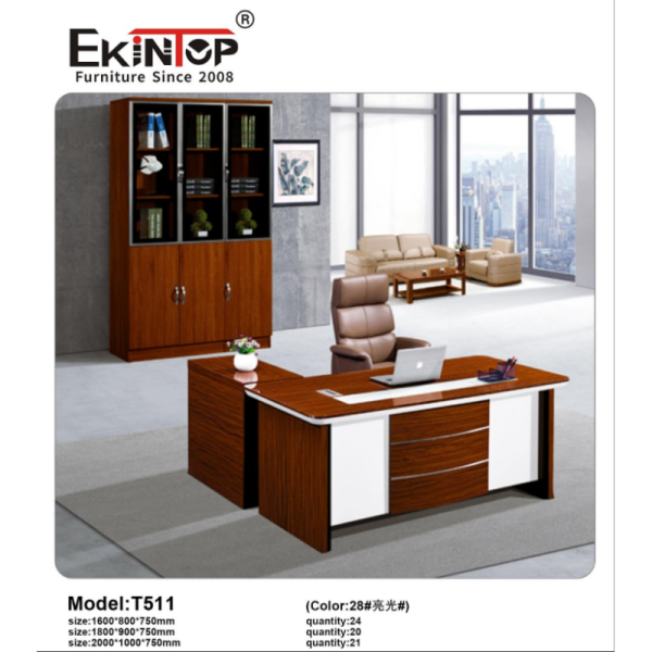 Ekintop Office Desk Furniture Executive CEO Manager L Shape Modular Wooden Office Desk Set